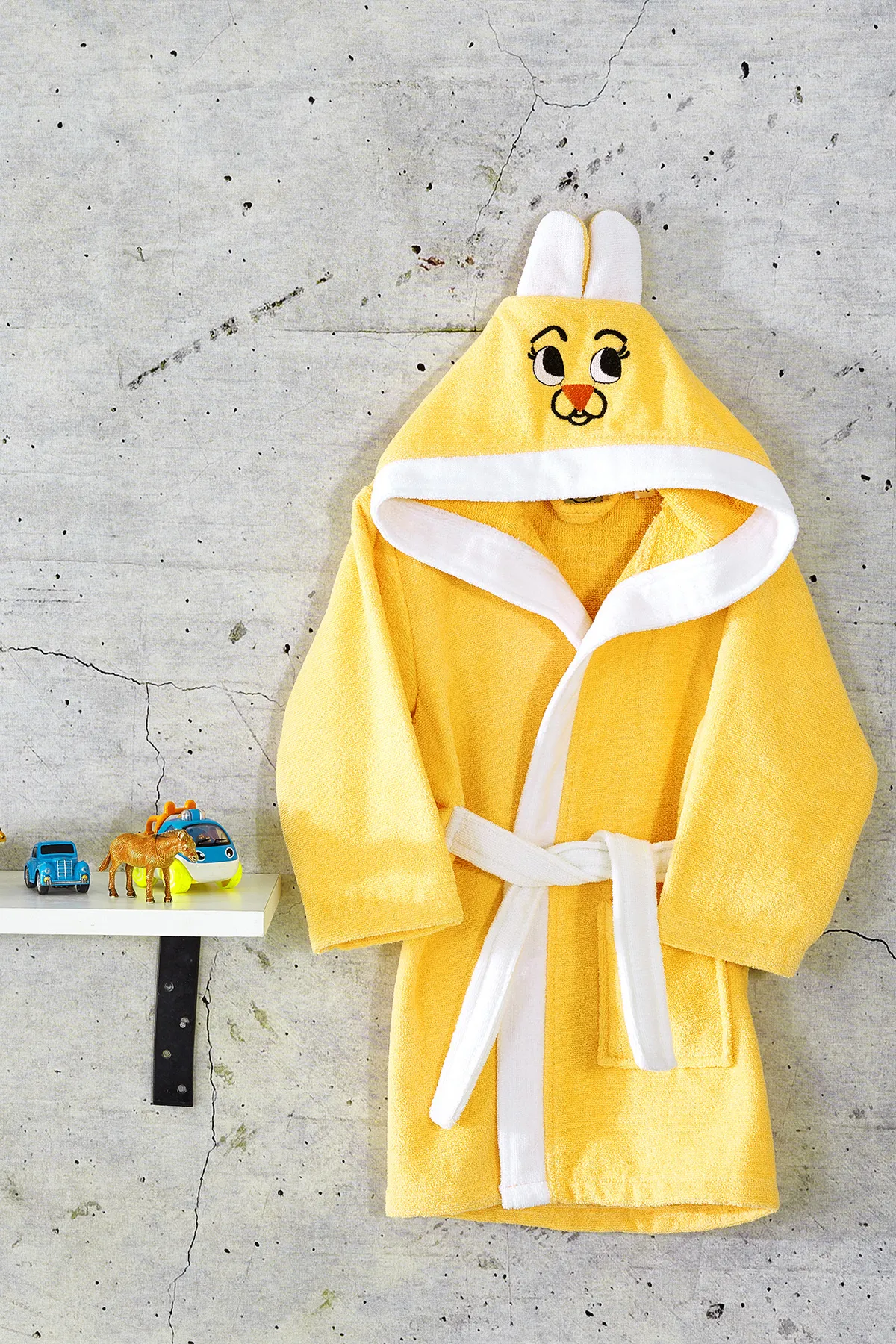 روب حمام أطفال بطاقية - لون أصفر