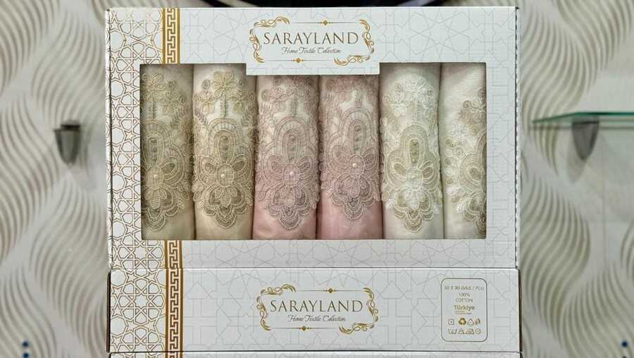 طقم بشاكير وسط 6 قطع دانتيل مطرز