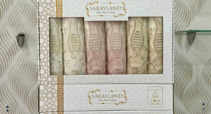 طقم بشاكير وسط 6 قطع دانتيل مطرز