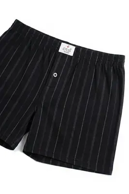 شورت رجالي بوكسر بأزرار قطن 100% مخطط - لون اسود